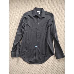 Mens Button Up Dress Shirt Black Calvin Klein Slim Fit 16, 34/35